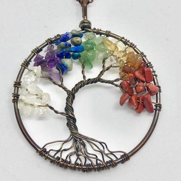 Tree of Life Necklace with Gems of the 7 Chakras - Picture 2 of 4